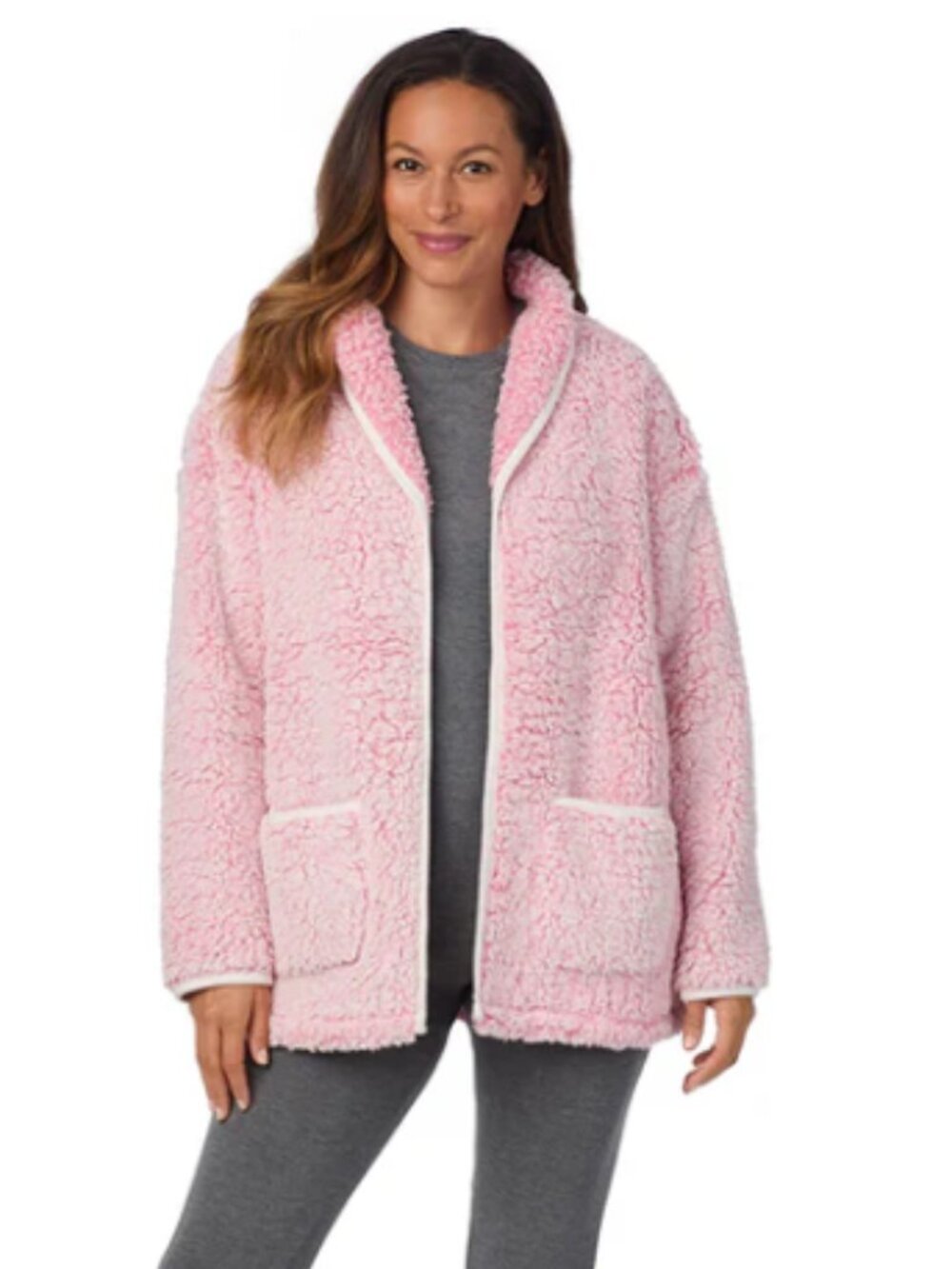 Cuddl Duds Women’s Teddy Fleece Cardigan Robe Pink Cozy Soft